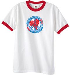 Peace Sign Ringer T-shirt - All You Need Is Love Adult Tee - White/Red Peace Sign Ringer T-shirt - All You Need Is Love Adult Tee - White/Red