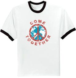 Peace Sign Ringer T-shirts - Come Together Symbol Adult Shirts Peace Sign Ringer T-shirts - Come Together Symbol Adult Shirts