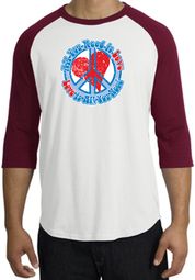 Peace Sign Shirt All You Need Is Love Raglan Tee White/Cardinal