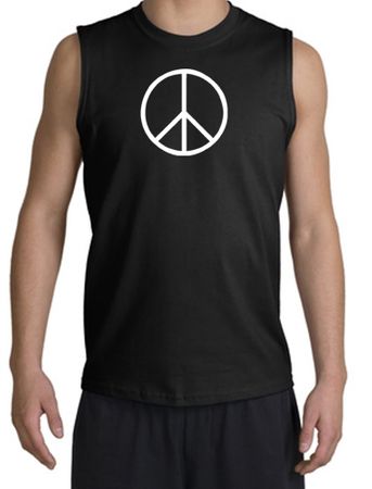 Peace Sign Shirt Basic Peace White Print Muscle Shirt Black