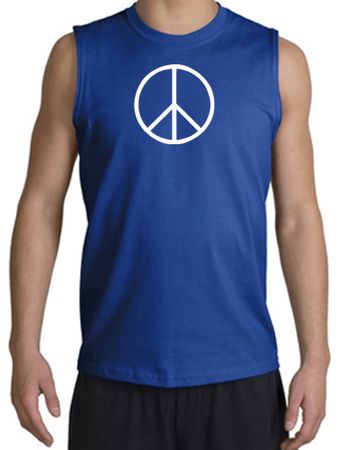 Peace Sign Shirt Basic Peace White Print Muscle Shirt Royal