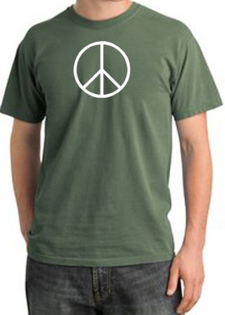 Peace Sign Shirt Basic Peace White Print Pigment Dyed Tee Olive
