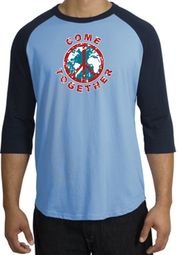 Peace Sign Shirt Come Together Raglan Shirt Carolina Blue/Navy Peace Sign Shirt Come Together Raglan Shirt Carolina Blue/Navy