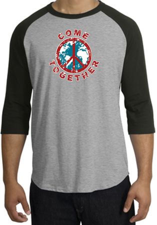 Peace Sign Shirt Come Together Raglan Shirt Heather Grey/Black