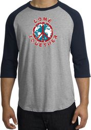 Peace Sign Shirt Come Together Raglan Shirt Heather Grey/Navy Peace Sign Shirt Come Together Raglan Shirt Heather Grey/Navy