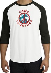 Peace Sign Shirt Come Together Raglan Shirt White/Black Peace Sign Shirt Come Together Raglan Shirt White/Black