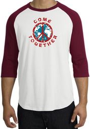 Peace Sign Shirt Come Together Raglan Shirt White/Cardinal Peace Sign Shirt Come Together Raglan Shirt White/Cardinal