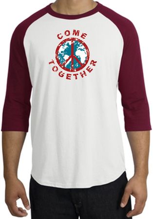 Peace Sign Shirt Come Together Raglan Shirt White/Cardinal