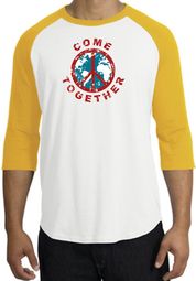 Peace Sign Shirt Come Together Raglan Shirt White/Gold Peace Sign Shirt Come Together Raglan Shirt White/Gold