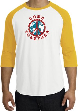 Peace Sign Shirt Come Together Raglan Shirt White/Gold