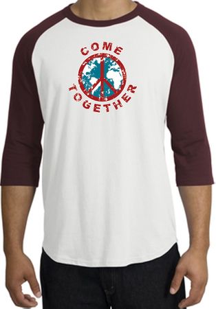Peace Sign Shirt Come Together Raglan Shirt White/Maroon