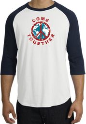 Peace Sign Shirt Come Together Raglan Shirt White/Navy Peace Sign Shirt Come Together Raglan Shirt White/Navy