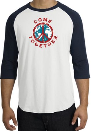 Peace Sign Shirt Come Together Raglan Shirt White/Navy