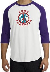 Peace Sign Shirt Come Together Raglan Shirt White/Purple Peace Sign Shirt Come Together Raglan Shirt White/Purple