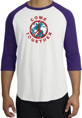 Peace Sign Shirt Come Together Raglan Shirt White/Purple