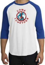 Peace Sign Shirt Come Together Raglan Shirt White/Royal Peace Sign Shirt Come Together Raglan Shirt White/Royal
