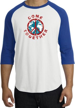 Peace Sign Shirt Come Together Raglan Shirt White/Royal