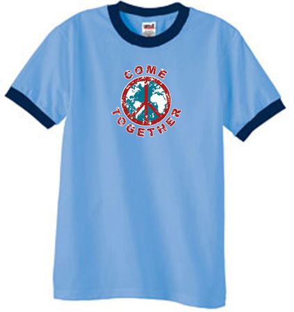 Peace Sign Shirt Come Together Ringer Shirt Carolina Blue/Navy
