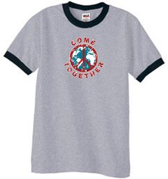 Peace Sign Shirt Come Together Ringer Shirt Heather Grey/Black Peace Sign Shirt Come Together Ringer Shirt Heather Grey/Black