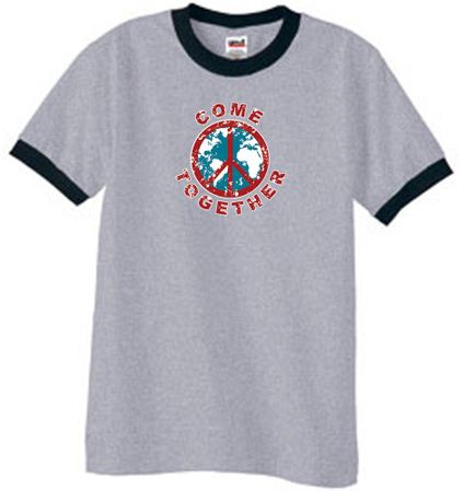 Peace Sign Shirt Come Together Ringer Shirt Heather Grey/Black