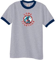 Peace Sign Shirt Come Together Ringer Shirt Heather Grey/Navy Peace Sign Shirt Come Together Ringer Shirt Heather Grey/Navy