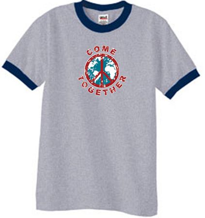 Peace Sign Shirt Come Together Ringer Shirt Heather Grey/Navy