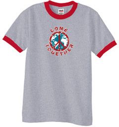 Peace Sign Shirt Come Together Ringer Shirt Heather Grey/Red Peace Sign Shirt Come Together Ringer Shirt Heather Grey/Red