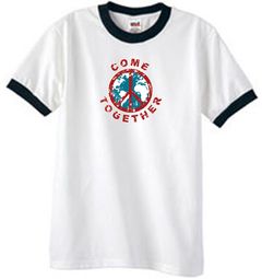 Peace Sign Shirt Come Together Ringer Shirt White/Black Peace Sign Shirt Come Together Ringer Shirt White/Black