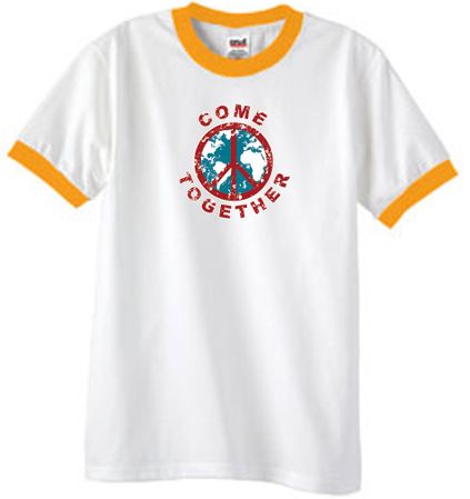 Peace Sign Shirt Come Together Ringer Shirt White/Gold