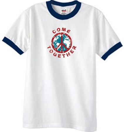 Peace Sign Shirt Come Together Ringer Shirt White/Navy