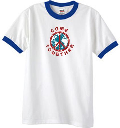 Peace Sign Shirt Come Together Ringer Shirt White/Royal