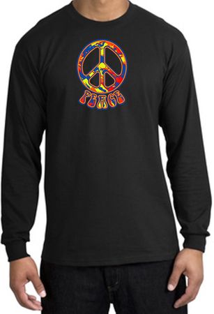 Peace Sign Shirt Funky 70s Peace Long Sleeve Shirt Black