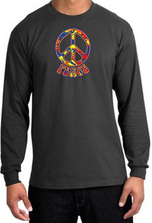 Peace Sign Shirt Funky 70s Peace Long Sleeve Shirt Charcoal