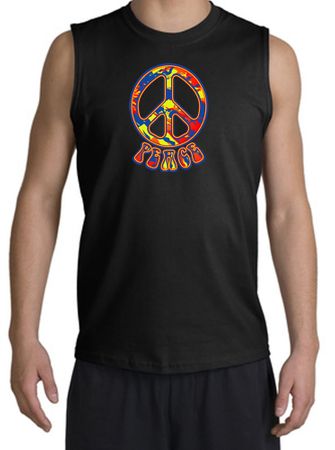 Peace Sign Shirt Funky 70s Peace Muscle Shirt Black