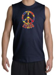 Peace Sign Shirt Funky 70s Peace Muscle Shirt Navy