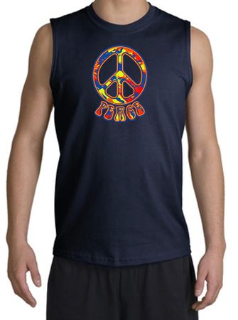 Peace Sign Shirt Funky 70s Peace Muscle Shirt Navy
