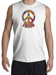 Peace Sign Shirt Funky 70s Peace Muscle Shirt White