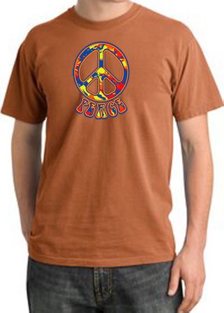 Peace Sign Shirt Funky 70s Peace Pigment Dyed Tee Burnt Orange