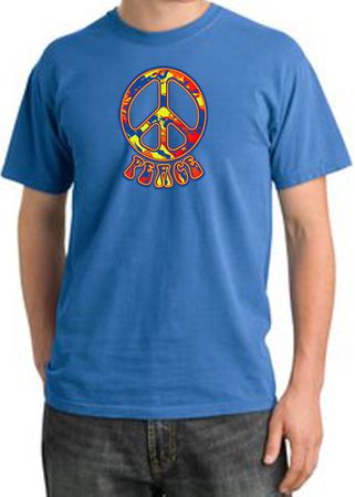 Peace Sign Shirt Funky 70s Peace Pigment Dyed Tee Medium Blue