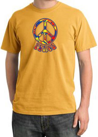 Peace Sign Shirt Funky 70s Peace Pigment Dyed Tee Mustard