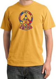 Peace Sign Shirt Funky 70s Peace Pigment Dyed Tee Mustard