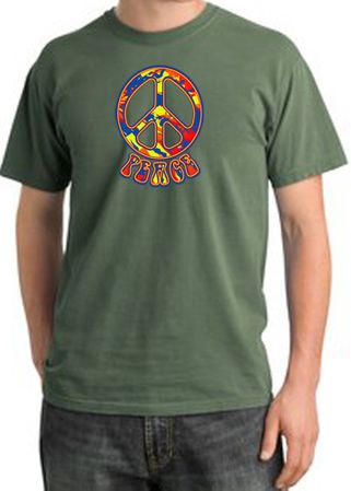Peace Sign Shirt Funky 70s Peace Pigment Dyed Tee Olive
