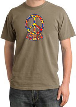 Peace Sign Shirt Funky 70s Peace Pigment Dyed Tee Sandstone