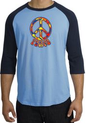 Peace Sign Shirt Funky 70s Peace Raglan Tee Carolina Blue/Navy