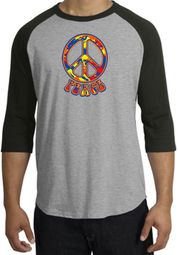 Peace Sign Shirt Funky 70s Peace Raglan Tee Heather Grey/Black