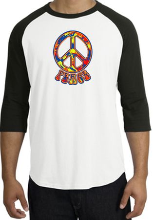 Peace Sign Shirt Funky 70s Peace Raglan Tee White/Black