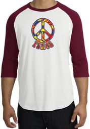 Peace Sign Shirt Funky 70s Peace Raglan Tee White/Cardinal