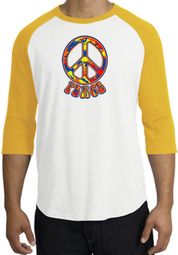 Peace Sign Shirt Funky 70s Peace Raglan Tee White/Gold