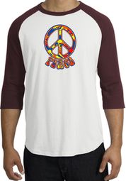 Peace Sign Shirt Funky 70s Peace Raglan Tee White/Maroon