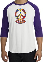 Peace Sign Shirt Funky 70s Peace Raglan Tee White/Purple